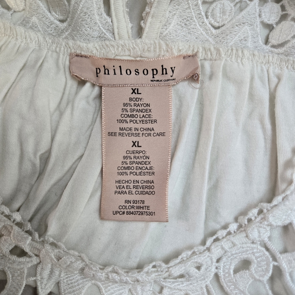 Philosophy Women's White Crochet Yoke Long Sleeve Flowy Office Boho Tunic Top XL - Picture 4 of 8
